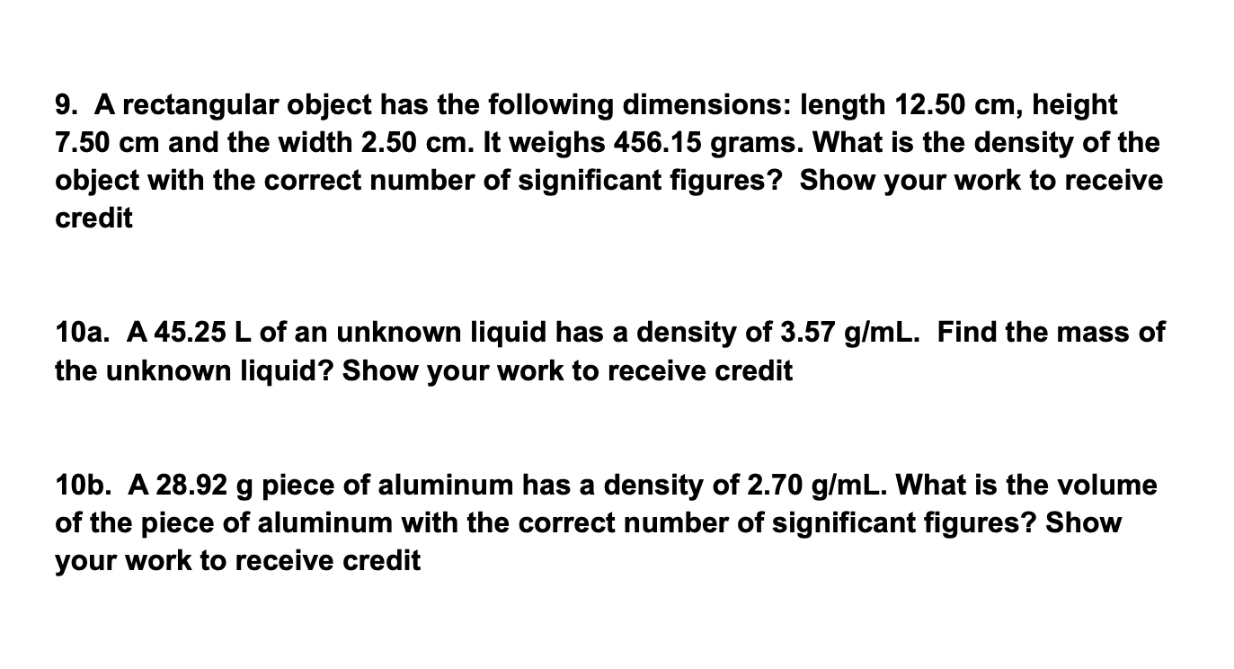 Solved 1. Define density 2. Is density an extensive or | Chegg.com