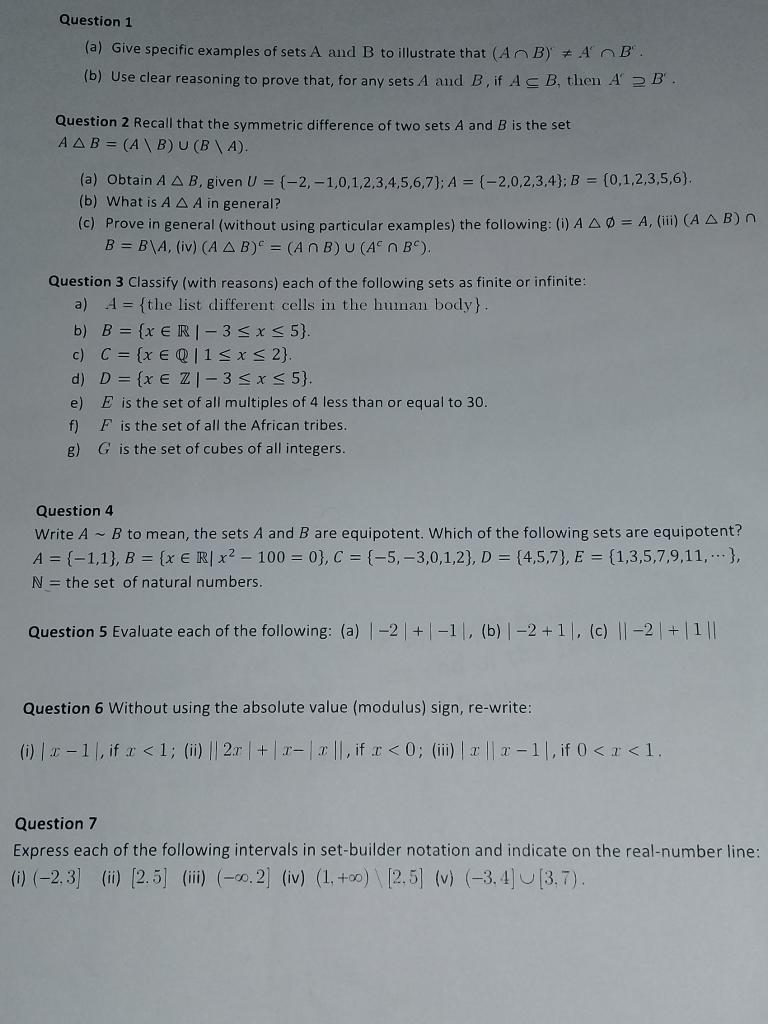 Solved Question 1 (a) Give Specific Examples Of Sets A And B | Chegg.com