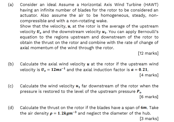 Solved (a) Consider an ideal Assume a Horizontal Axis Wind | Chegg.com