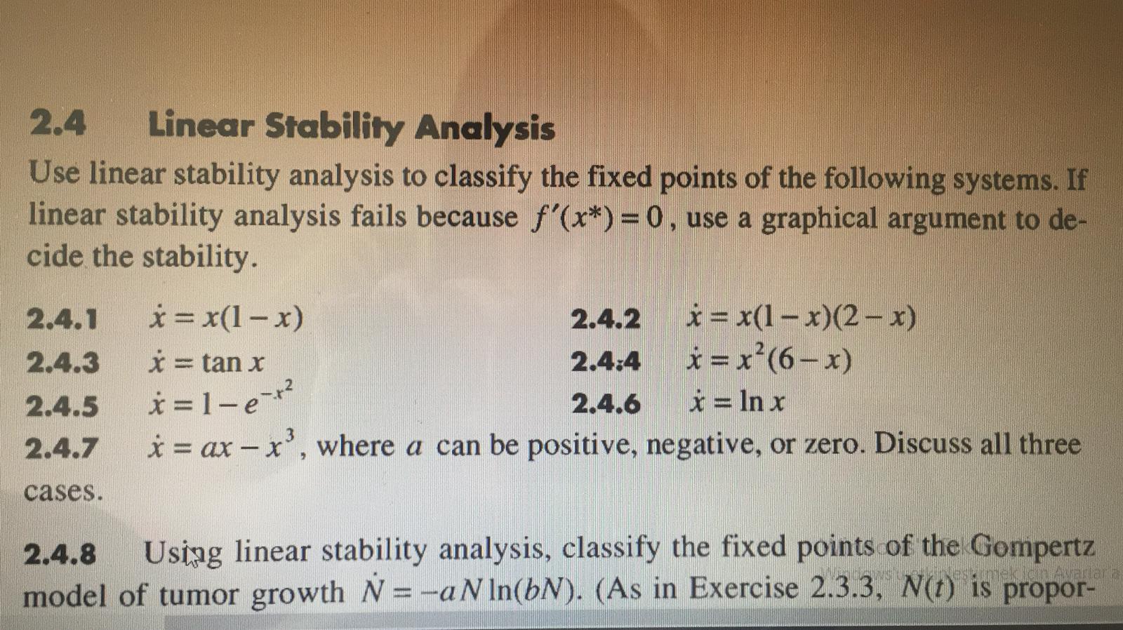 Solved 2.4 Linear Stability Analysis Use Linear Stability | Chegg.com