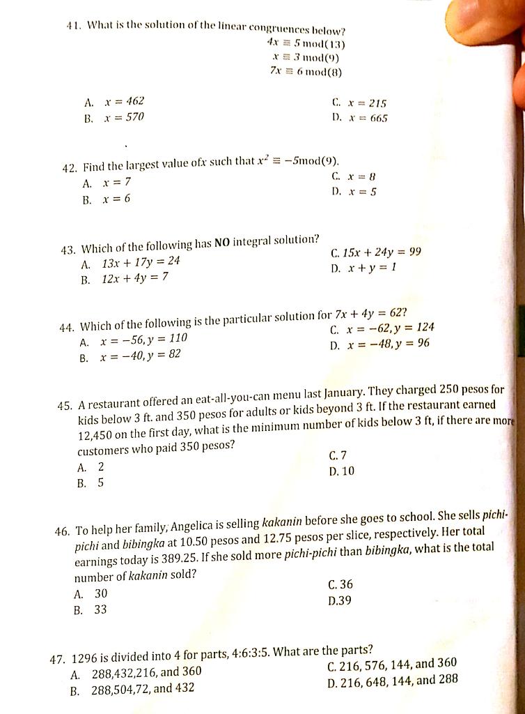 41 What Is The Solution Of The Linear Congruences Chegg Com