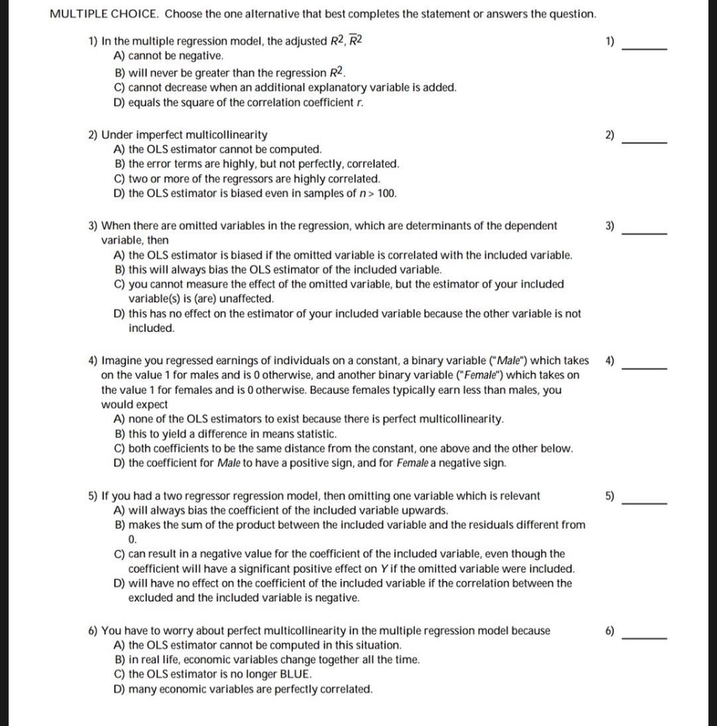 Solved MULTIPLE CHOICE. Choose the one alternative that best | Chegg.com