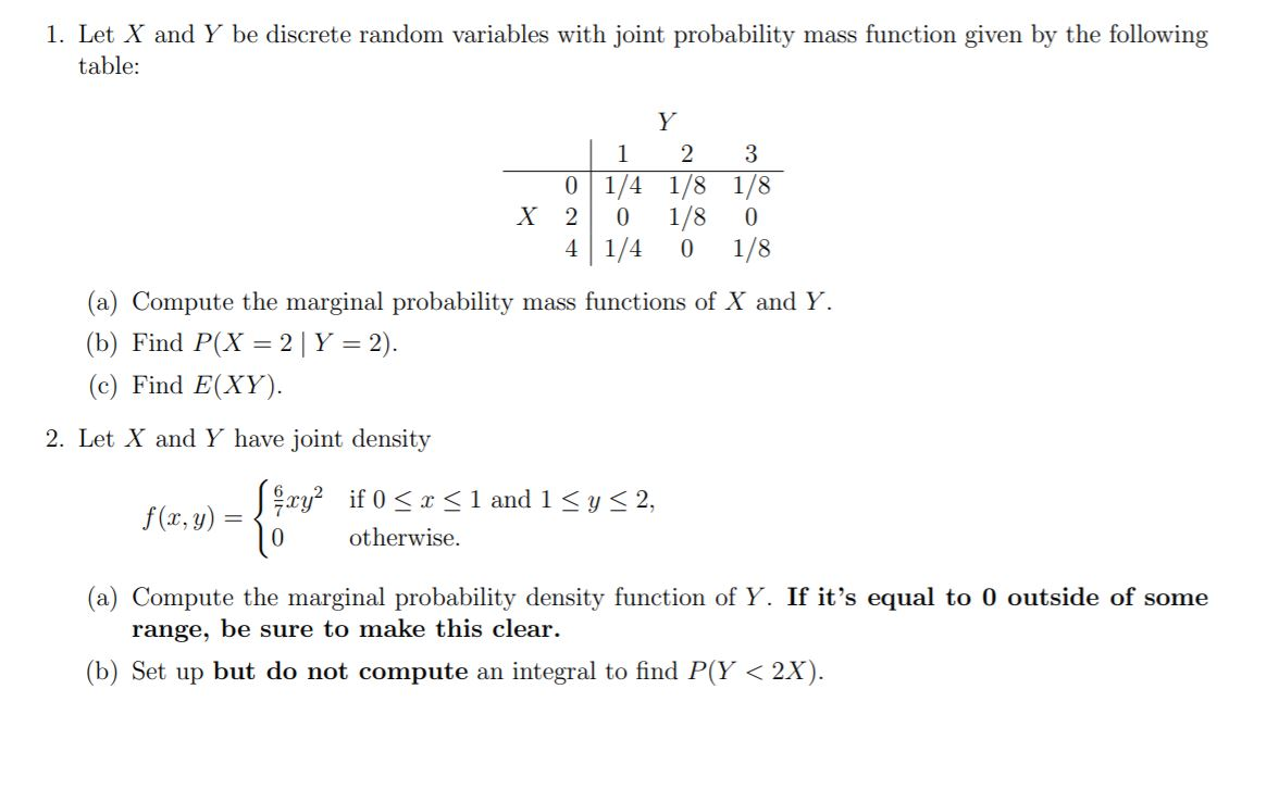 Solved 1 Let X And Y Be Discrete Random Variables With J Chegg Com