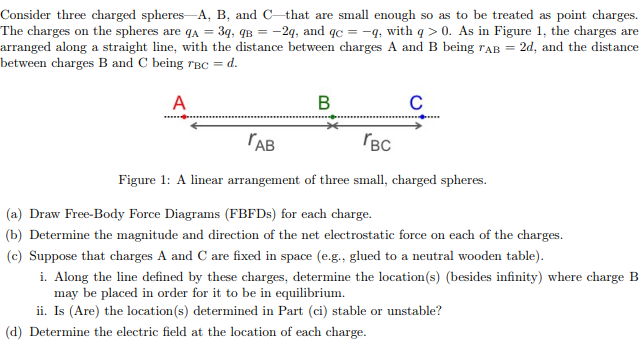 Solved Consider Three Charged Spheres-A, B, And Cthat Are | Chegg.com