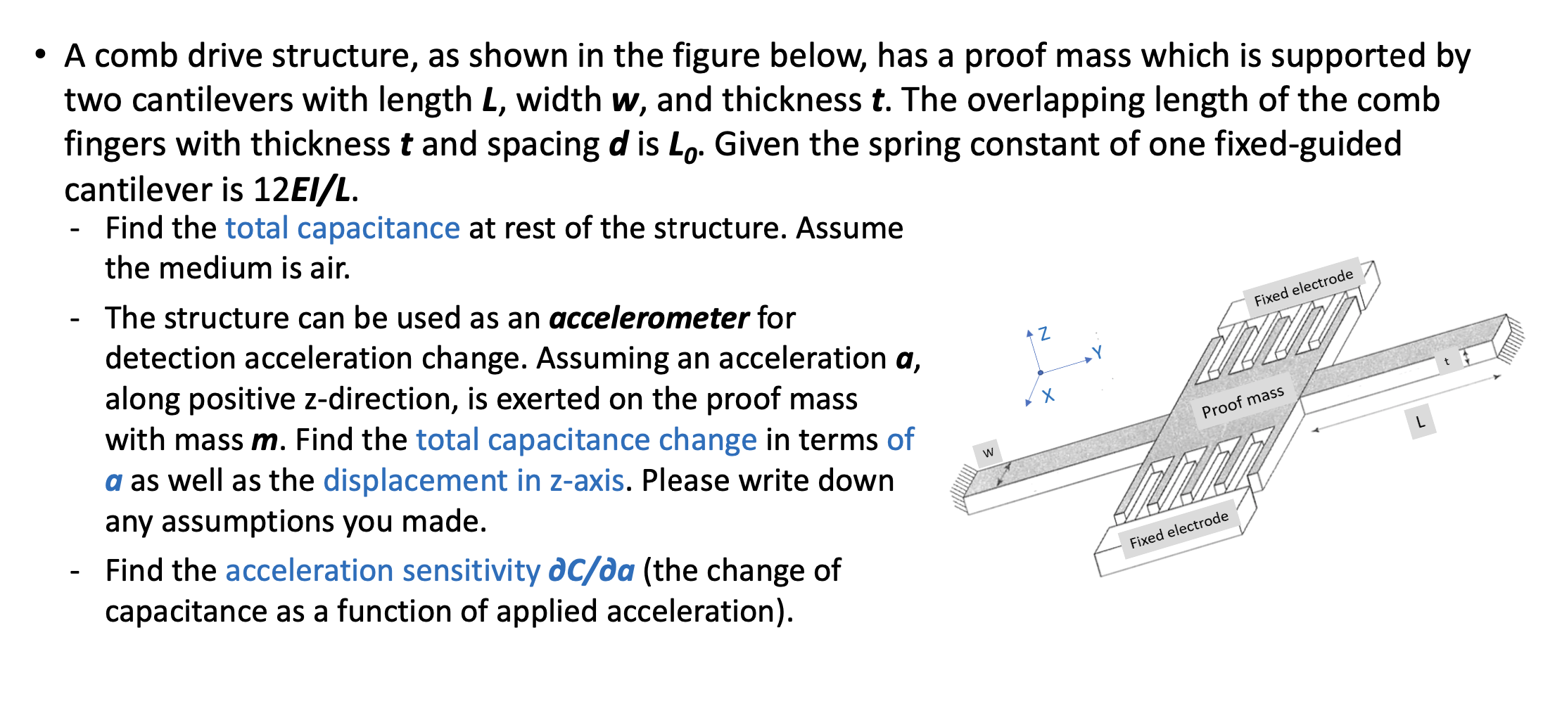 Fixed electrode - • A comb drive structure, as shown | Chegg.com