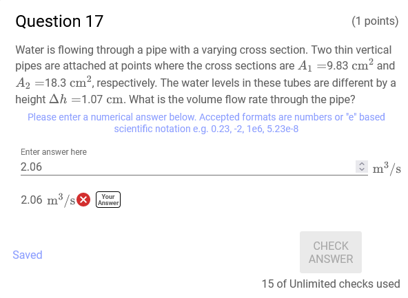 Solved Water is flowing through a pipe with a varying cross | Chegg.com