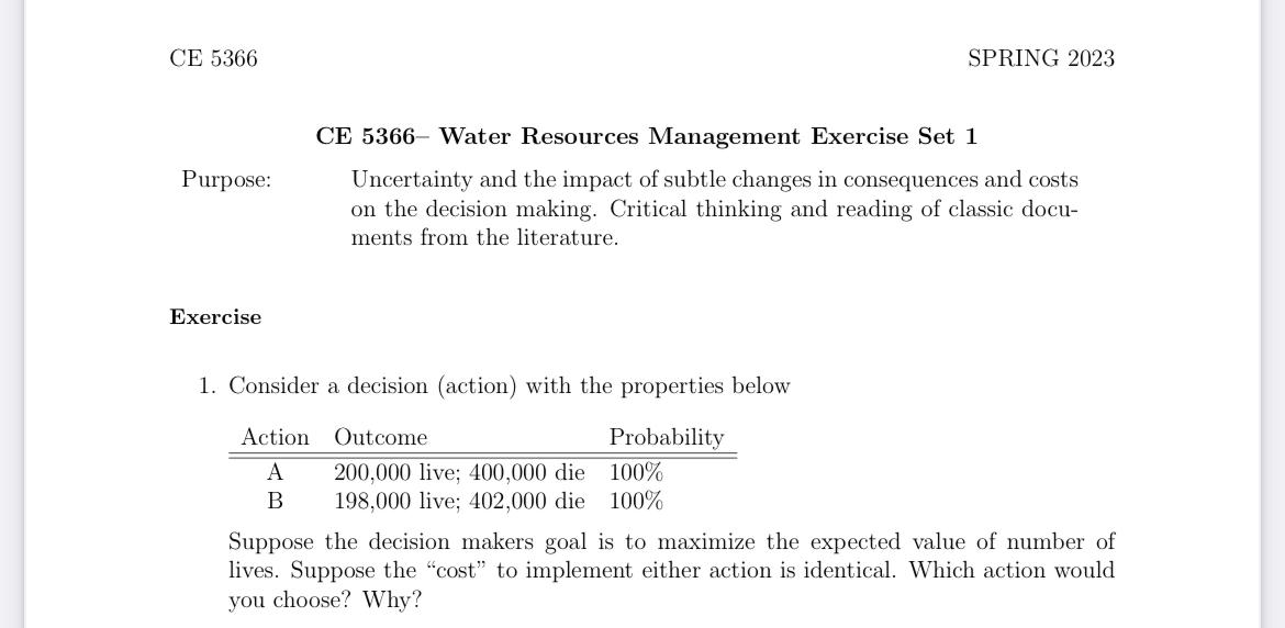 Solved CE 5366- Water Resources Management Exercise Set 1 | Chegg.com