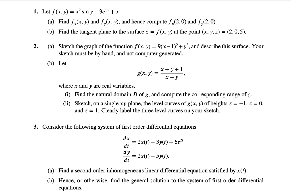 Solved 1 Let F X Y X² Sin Y 3e Y X A Find Fx X