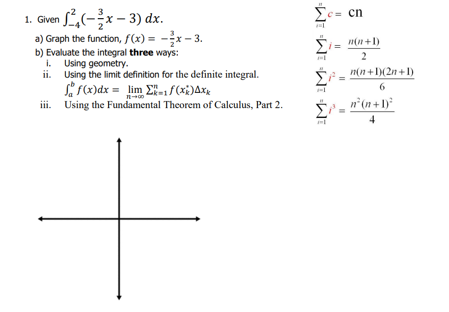 Solved 1. Given ∫−42(−23x−3)dx. a) Graph the function, | Chegg.com