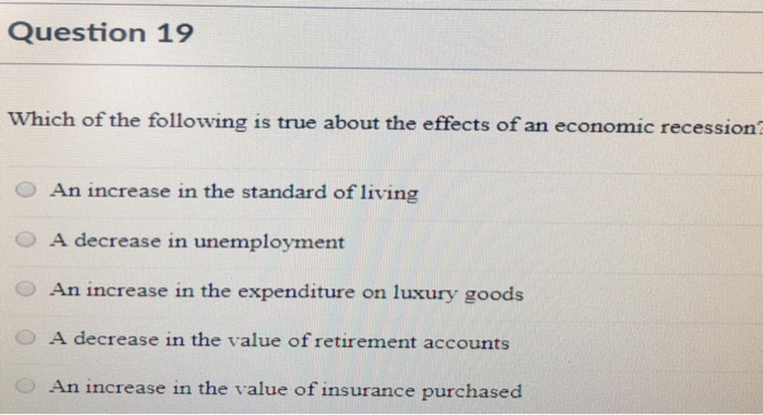 Solved Question 8 An economy experiences after a peak. O a | Chegg.com
