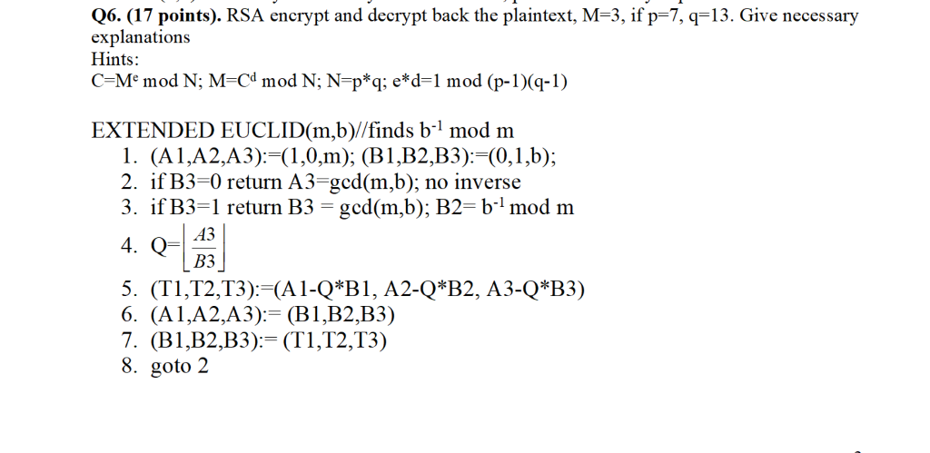 Q6 17 Points Rsa Encrypt And Decrypt Back The Chegg Com