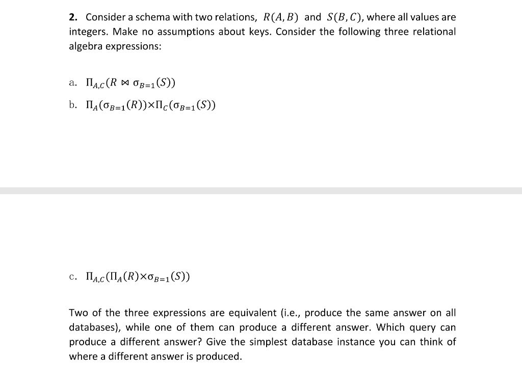 Solved 2. Consider A Schema With Two Relations, R(A,B) And | Chegg.com