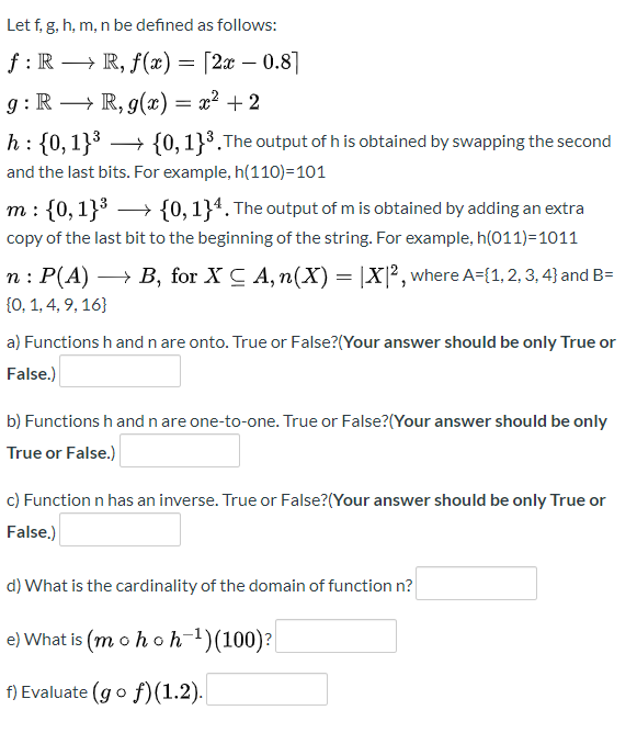 Solved Let F G H M N Be Defined As Follows F R Chegg Com