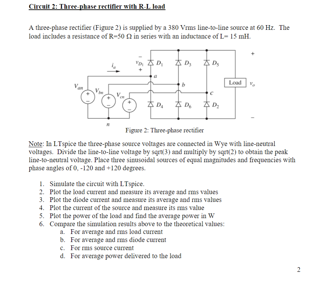 Solved Circuit 2 Threephase rectifier with RL load A