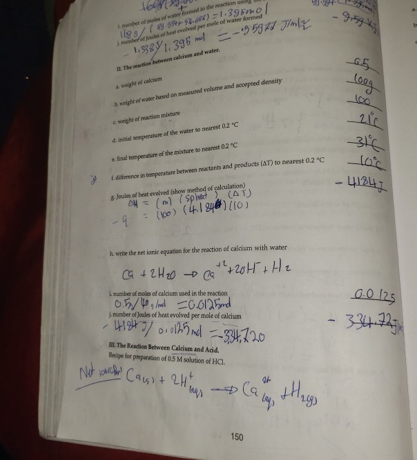 Solved d. number of moles of water formed in the reaction