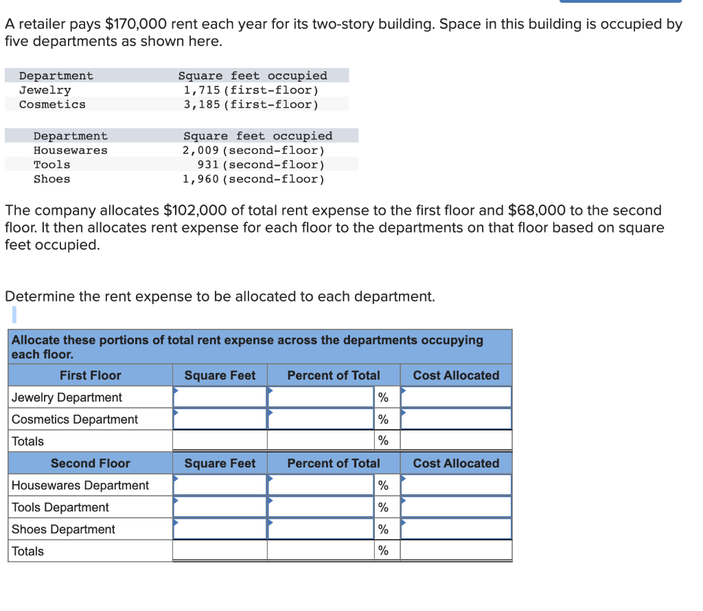 Solved QS 22-9 (Algo) Rent expense allocated to departments | Chegg.com