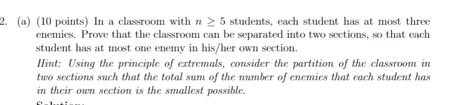 Solved 2 , (a) (10 points) In a classroom with n 〉 5 | Chegg.com
