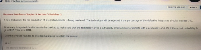 Solved PRINTER VERSIONBACK Reserve Problems Chapter 9 | Chegg.com