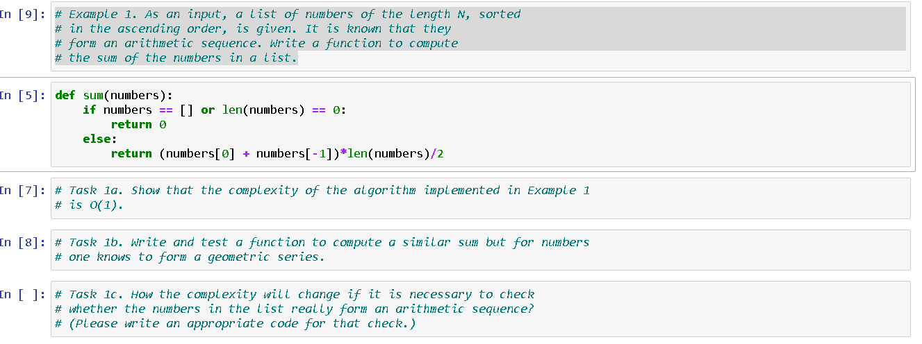 Solved In [9]: # Example 1. As an input, a list of numbers | Chegg.com