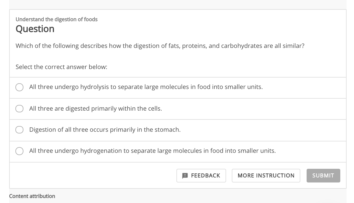 Solved Understand the digestion of foods Question Which of | Chegg.com