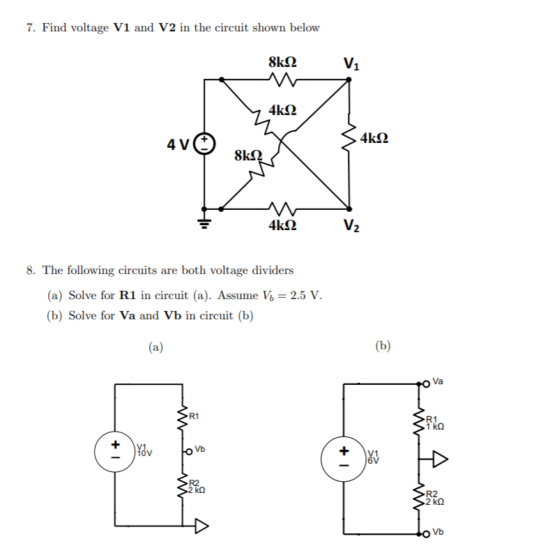 Solved 7. Find voltage V1 and V2 in the circuit shown below | Chegg.com