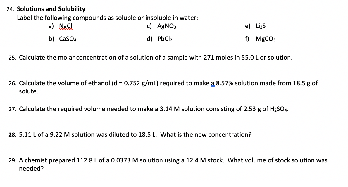 Solved 24. Solutions and Solubility Label the following | Chegg.com