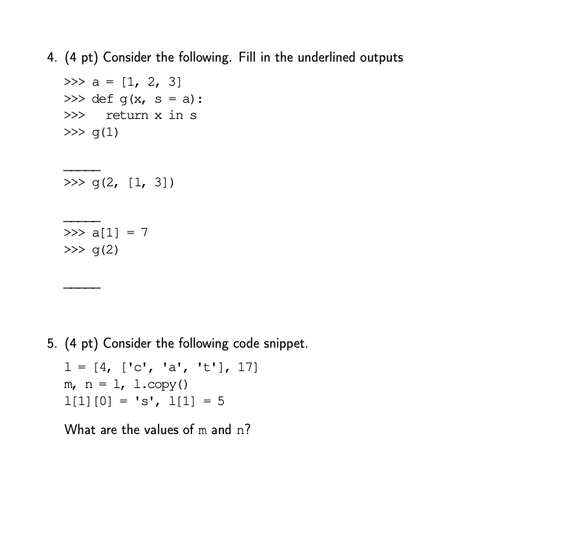Solved 4. (4 pt) Consider the following. Fill in the | Chegg.com