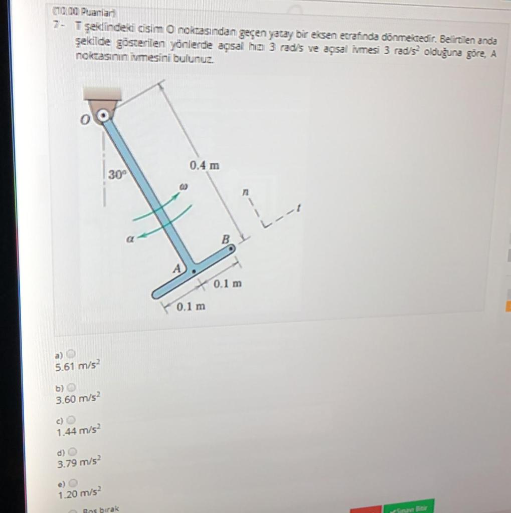 Solved The T-shaped body rotates around a horizontal axis | Chegg.com