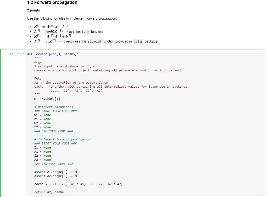 Solved 1.2 Forward propagation 2 points Use the following | Chegg.com