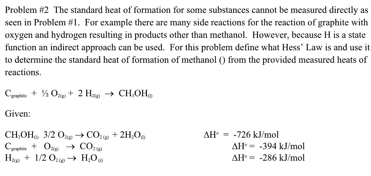 Solved Problem 2 The standard heat of formation for some