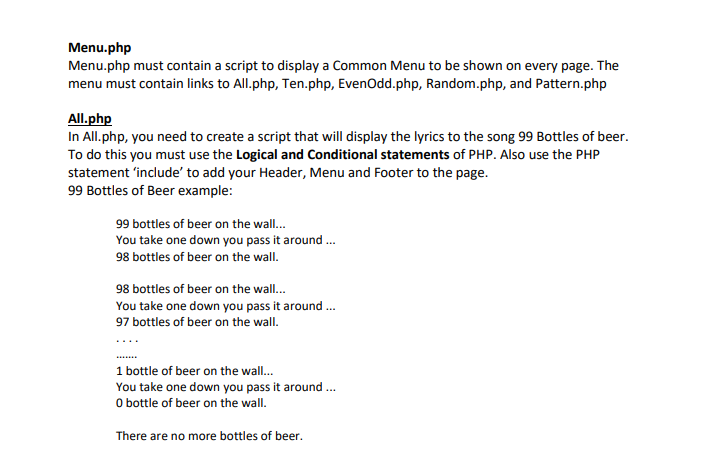 Solved Menu.php Menu.php must contain a script to display a | Chegg.com
