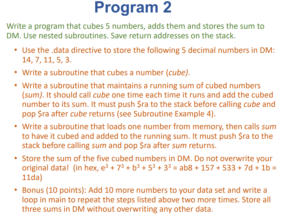Program 2 Write a program that cubes 5 numbers, adds | Chegg.com