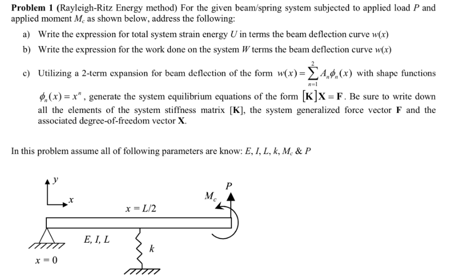 Solved Problem 1 (Rayleigh-Ritz Energy method) For the given | Chegg.com