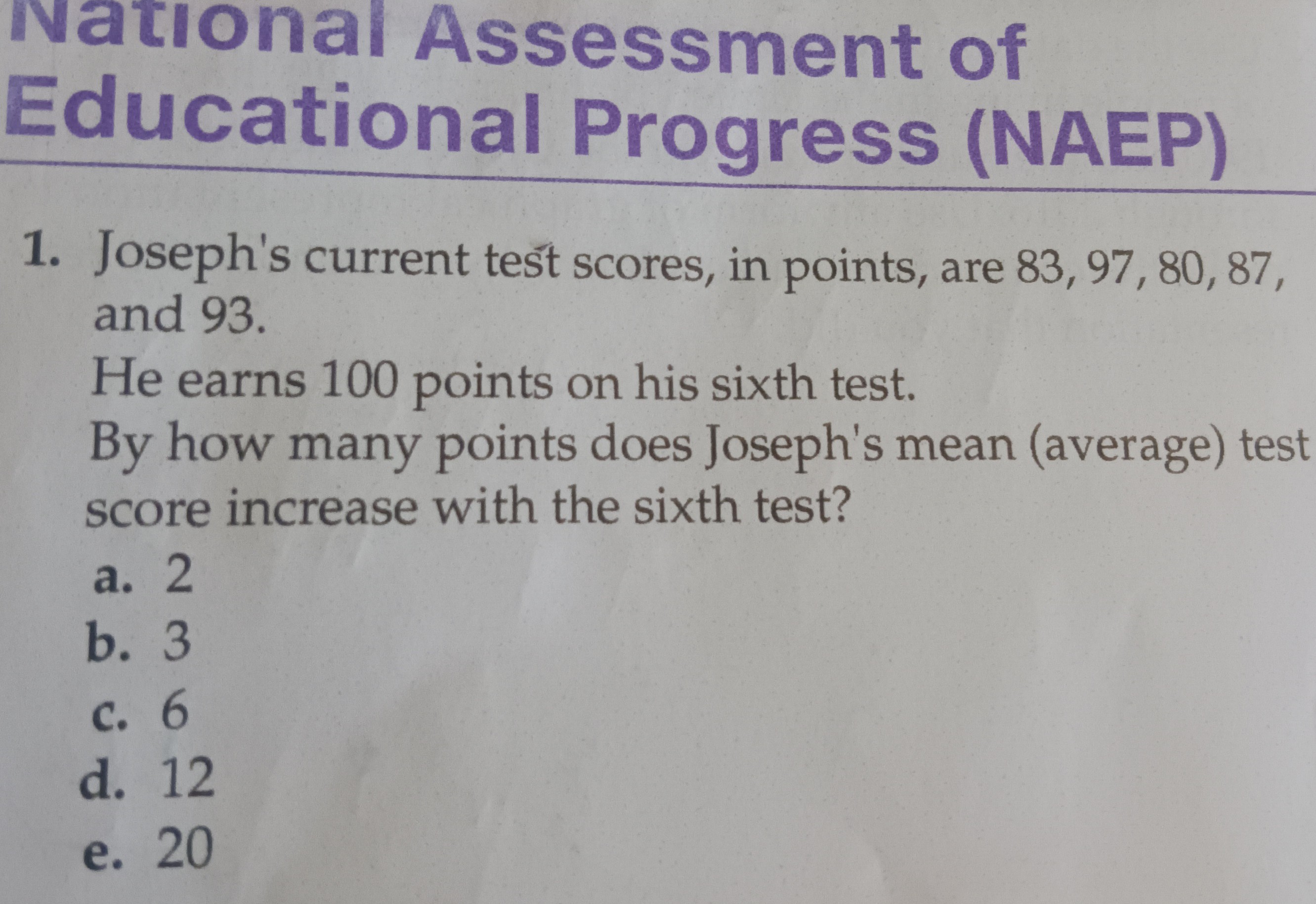 Solved 1. Joseph's current teśt scores, in points, are | Chegg.com