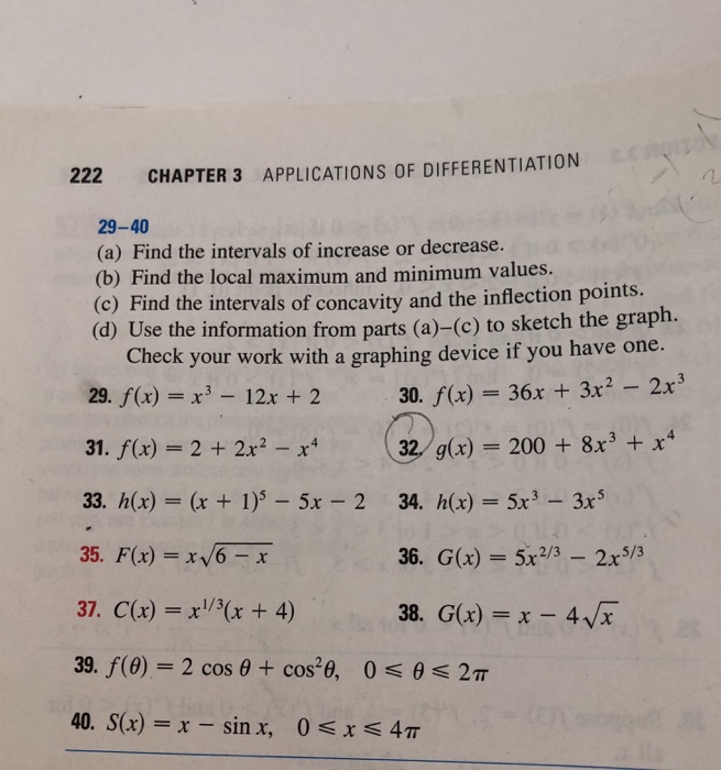 Solved 222 CHAPTER 3 APPLICATIONS OF DIFFERENTIATION 29-40 | Chegg.com