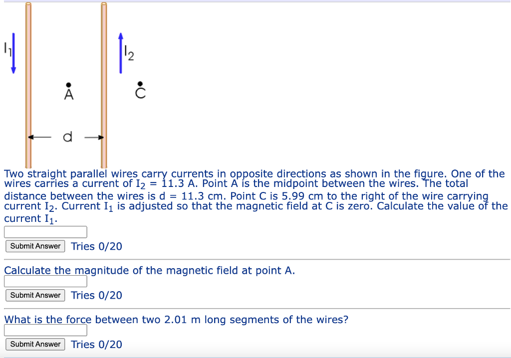 [Solved] Two straight parallel wires carry currents in op