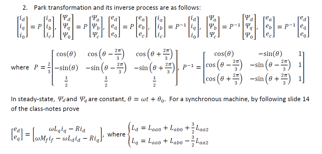 2. Park transformation and its inverse process are as | Chegg.com