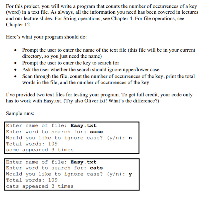 Solved For this project, you will write a program that | Chegg.com