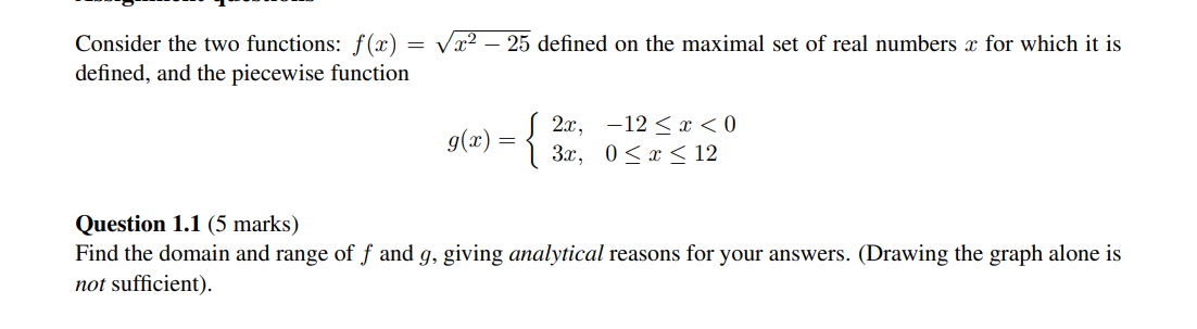 Solved Consider the two functions: f(x)=x2−25 defined on the | Chegg.com