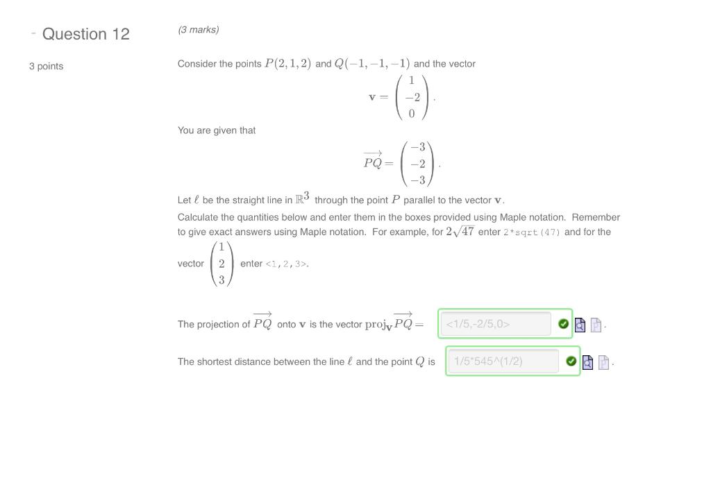 Solved Question 12 (3 marks) 3 points V= Consider the points | Chegg.com