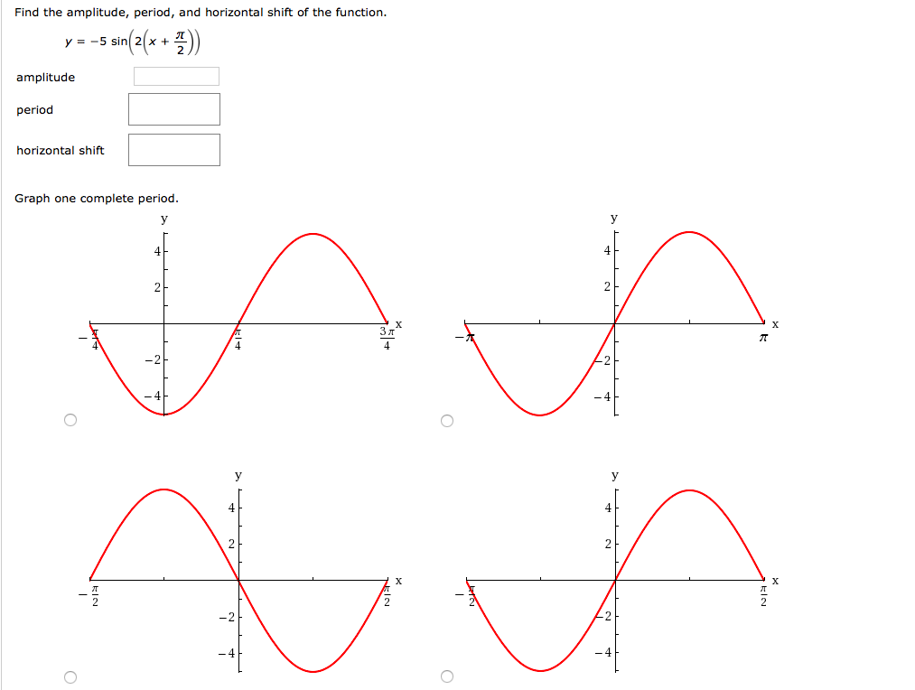 Solved Find the amplitude, period, and horizontal shift of | Chegg.com