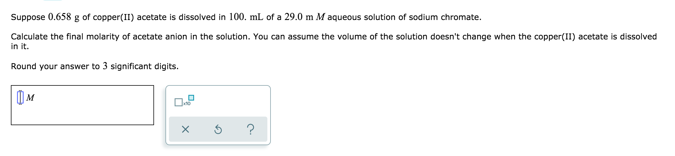 Solved Suppose 0.658 g of copper(II) acetate is dissolved in | Chegg.com