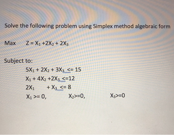 Solved Solve The Following Problem Using Simplex Method | Chegg.com