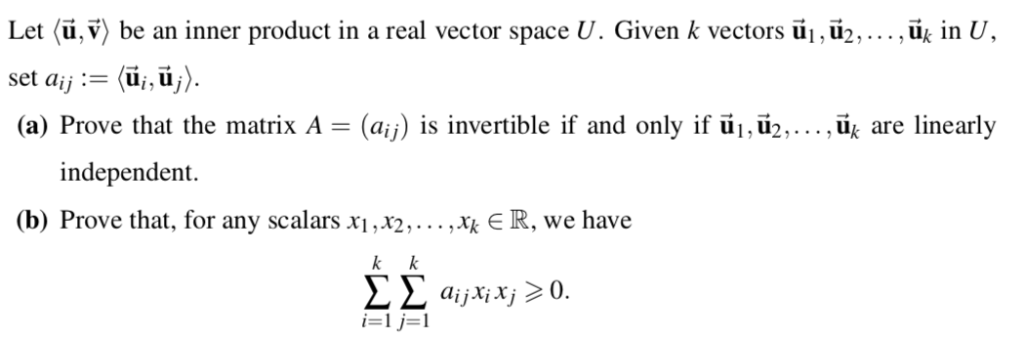 Solved Let (ü,v) be an inner product in a real vector space | Chegg.com