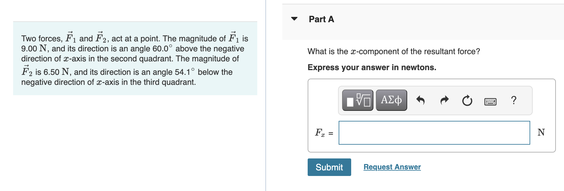 Solved Two forces, F1 and F2, act at a point. The magnitude | Chegg.com