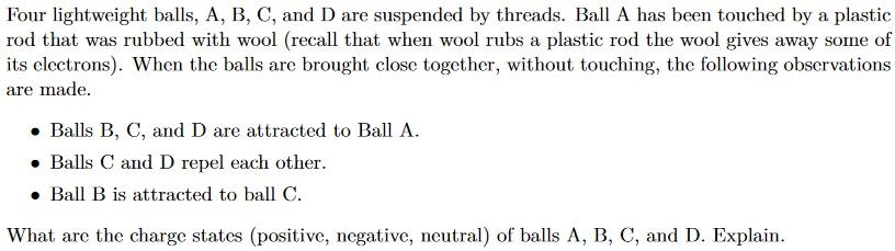 [Solved]: Four Lightweight Balls, A, B, C, And D Are Suspe