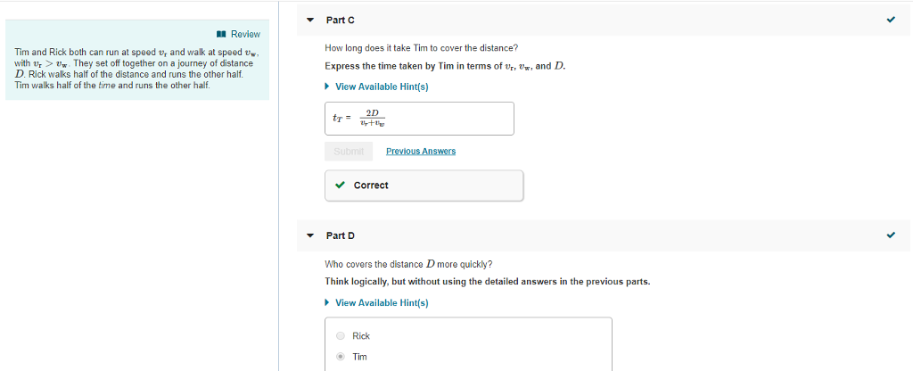 Solved How long does it take Rick to cover the distance D? | Chegg.com