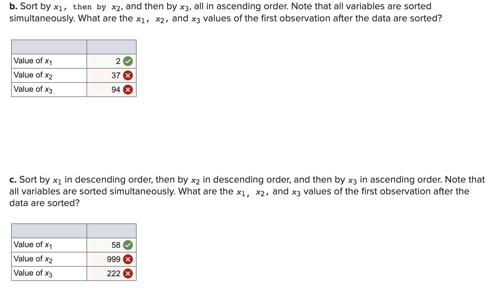 Solved B Sort By X1 Then By X2 And Then By X3 All In Chegg