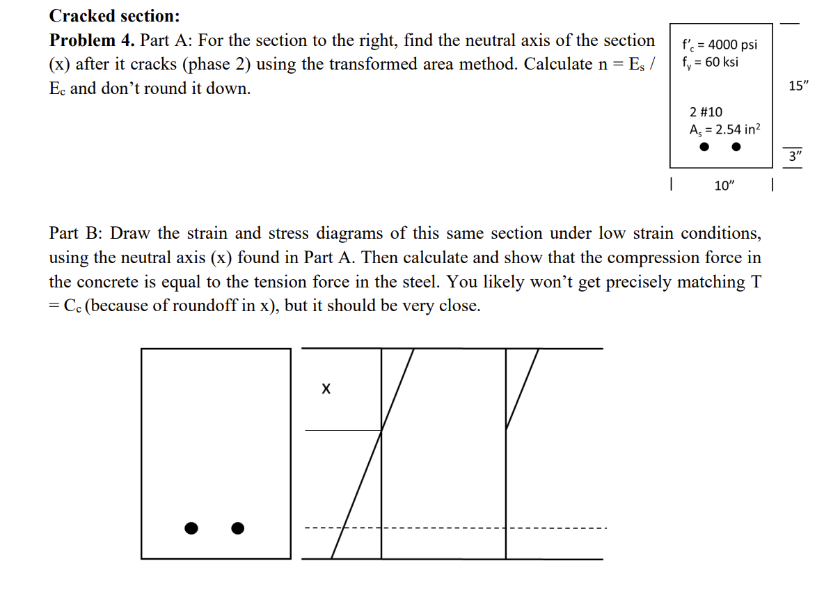 Cracked section: Problem 4. Part A: For the section | Chegg.com