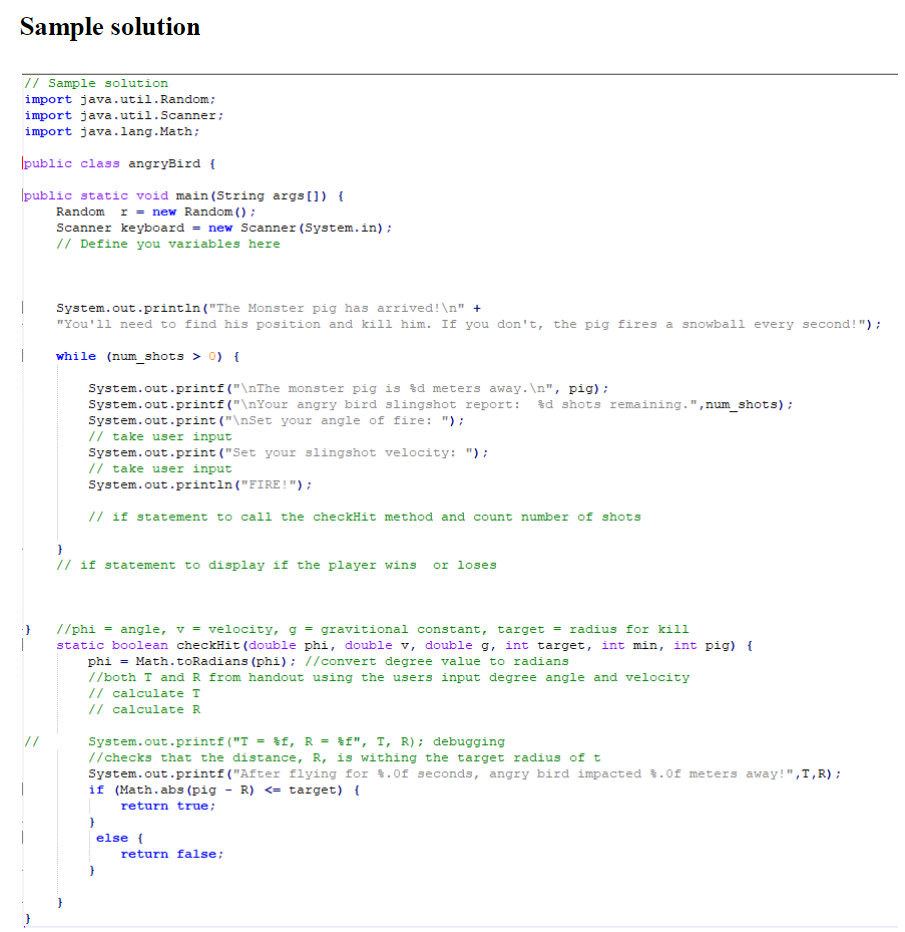 Solved Write a program angryBird.java that allows a player | Chegg.com